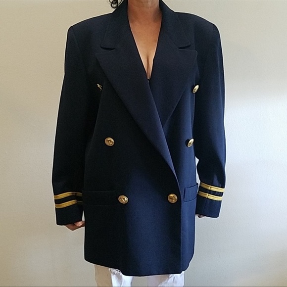 Vtg Christian Dior Blazer Jacket Captain Coat Nautical Aviation Military M L - Picture 11 of 12